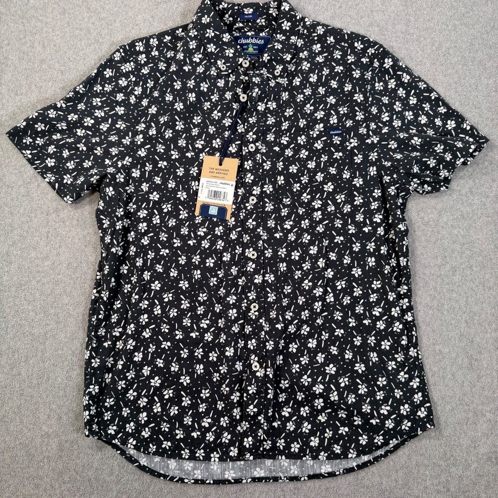 Chubbies Slub Poplin Friday Shirt Mens Small The Bloom Boom Black /White Floral